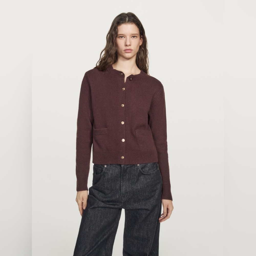 NWT Massimo Dutti Maroon Cardigan With Gold Buttons S